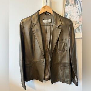 MaxMara Women's Metallic Olive Leather Blazer US 12